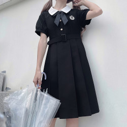 小乔酱 jk制服 小沃学园 日系短袖连衣裙 黑色