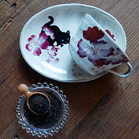 爱陶(AITO) 日本进口濑户烧陶瓷茶具茶杯咖啡杯猫爪杯下午茶杯精致佳品 芙蓉与猫