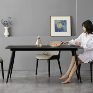 8H YB2 Jun岩板餐桌 耀岩黑 1.1-1.4m 伸缩款