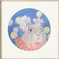 ARTMORN 墨斗鱼艺术 夏莹莹 卡通动物作品原作《梦兔子》28x28cm 综合材料 环保画框