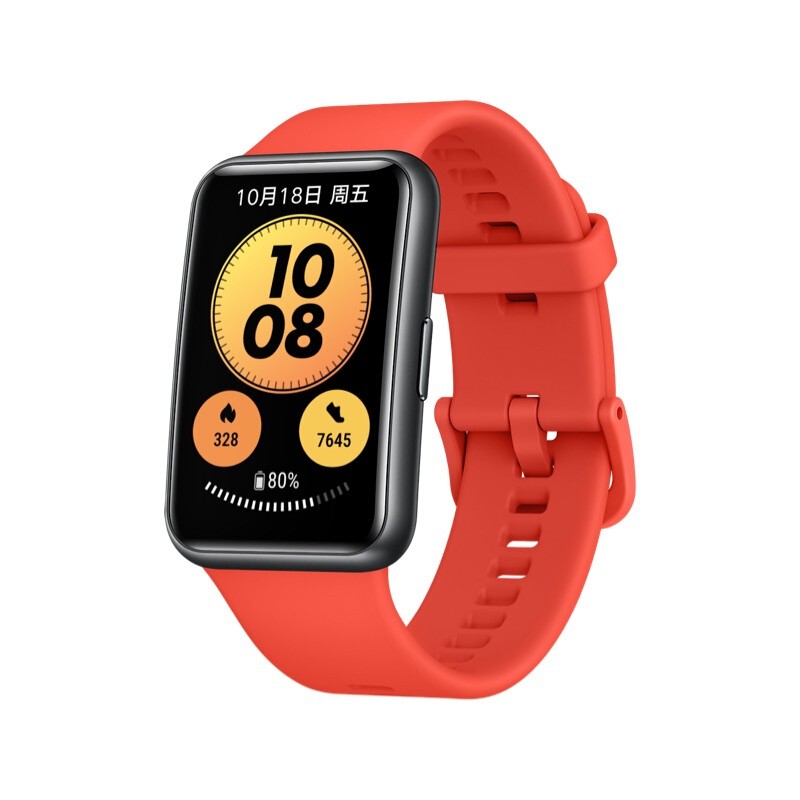 HUAWEI 华为 WATCH FIT new 智能手表 46mm 黑色纤维表壳 西柚红硅胶表带 (血氧、GPS、HRV、心率)