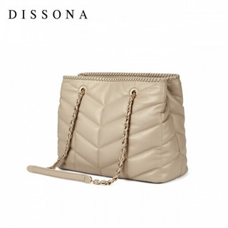 DISSONA迪桑娜2021女包商场新品腋下单肩包菱格链条包羊皮手提包斜挎包包 黑色