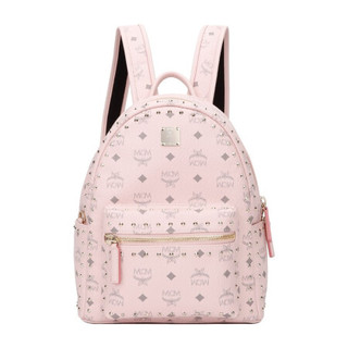 MCM 奢侈品 女士Stark Visetos系列粉色人造革迷你铆钉双肩背包 MMKAAVE03QH001