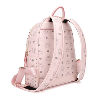 MCM 奢侈品 女士Stark Visetos系列粉色人造革迷你铆钉双肩背包 MMKAAVE03QH001