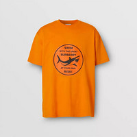博柏利 BURBERRY 2021春夏 男士深橘色鲨鱼图案棉质宽松T恤衫 80406761 L