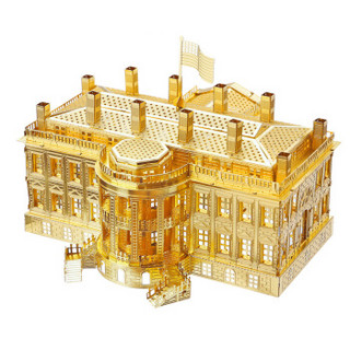 拼酷3D金属立体拼装拼插模型玩具拼图DIY创意礼物世界建筑模型家居摆件饰品 白宫-金色（送工具）