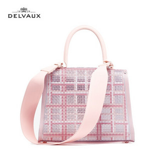 DELVAUX 21春夏限定Brillant中号小粉格女包单肩包 樱花粉 中号