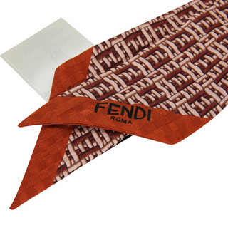 芬迪 FENDI 女士红棕色桑蚕丝全幅FF图案绑带丝巾 FXT011 ADRB F0QD1