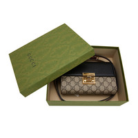 古驰 GUCCI 女士黑色乌木色接拼人造革印花LOGO单肩斜跨包 645131 96GAG 9785