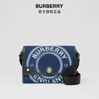 博柏利 BURBERRY 2021春夏 深帆布蓝色 徽标图案牛仔布 Note 斜背包 80397521