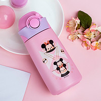 迪士尼（Disney）儿童保温杯不锈钢带吸管保温水瓶学生防漏水杯子 390ML粉色松松