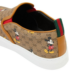 古驰 GUCCI 男士Disney x Gucci系列棕色人造帆布GG米奇印花便鞋 603689 HWU10 8492 8/42