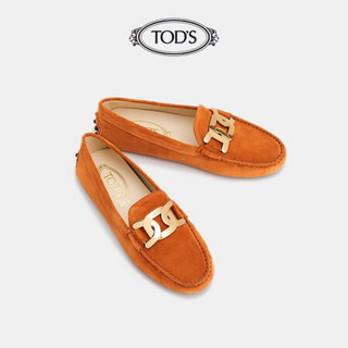 托德斯 TOD'S官方2021春夏新品女鞋女士KATE绒面皮革豆豆鞋一脚蹬女 橙色 34.5