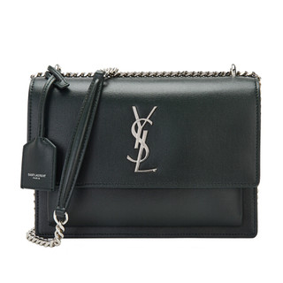 圣罗兰 SAINT LAURENT PARIS 女士墨绿色牛皮银色YSL标志单肩斜跨包 442906 D420N 4458