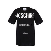 莫斯奇诺 MOSCHINO 21春夏 女士宽松版棉质字母logo圆领短袖T恤 黑色 0716 0540 2555 XS码 155/80A