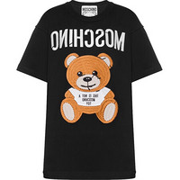 莫斯奇诺 MOSCHINO 奢侈品 女士小熊字母平纹刺绣圆领短袖T恤黑色棉质 D A0702 0440 1555 M码