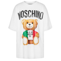 莫斯奇诺MOSCHINO 奢侈品 女士泰迪小熊Logo印花圆领短袖T恤白色棉质 E A0708 0540 1001 XS码