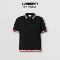 博柏利（BURBERRY）2021秋冬格纹装饰美利奴羊毛混纺 Polo 衫80296251 黑色 M