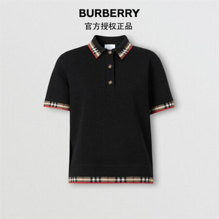 博柏利（BURBERRY）2021秋冬格纹装饰美利奴羊毛混纺 Polo 衫80296251 黑色 S