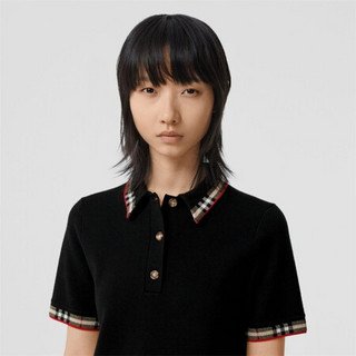 博柏利（BURBERRY）2021秋冬格纹装饰美利奴羊毛混纺 Polo 衫80296251 黑色 S