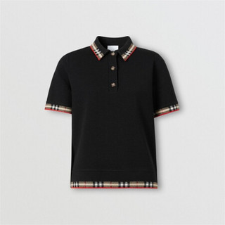 博柏利（BURBERRY）2021秋冬格纹装饰美利奴羊毛混纺 Polo 衫80296251 黑色 S