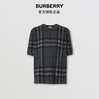 博柏利（BURBERRY）2021秋冬格纹丝毛混纺提花短袖上衣80431521 炭灰麻灰 XL