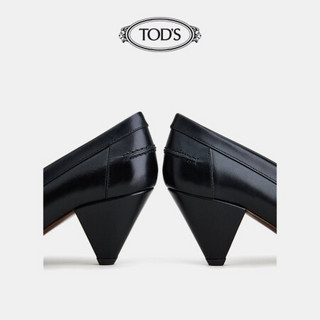 TOD'S官方2021早秋新品女士牛皮高跟鞋乐福鞋 黑色 35.5