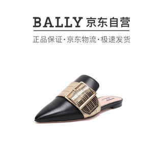 BALLY 巴利 女士黑色金色皮质凉鞋拖鞋 HAMELIN FLAT 400 6225685 6.5/39.5码