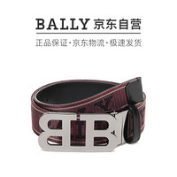 巴利 BALLY 男士织物配皮板扣式双面皮带腰带深红色LOGO提花/黑色 MIRROR B 40 M S 56 6235344 85