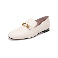 巴利 BALLY 女士皮质可踩脚单鞋乐福鞋平底鞋骨白色 DARCIE FLAT 08 6235155 4.5/37.5码