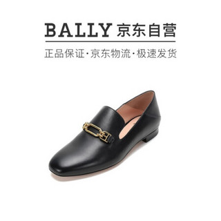 巴利 BALLY 女士皮质可踩脚单鞋乐福鞋平底鞋黑色 DARCIE FLAT 200 6237848 5.5/38.5码