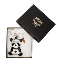 MCM 奢侈品 中性礼盒款白色拼黑色人造革小熊猫钥匙扣包包挂饰 MXZAAXL08WT001