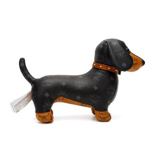 MCM 奢侈品 中性Visetos Dachshund系列黑色拼干邑色人造革小狗玩偶 MELBSVD07BK001