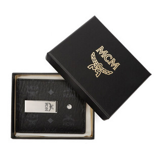 MCM 奢侈品 中性礼盒款黑色人造革配牛皮革卡包卡夹 MXCAAVI02BK001