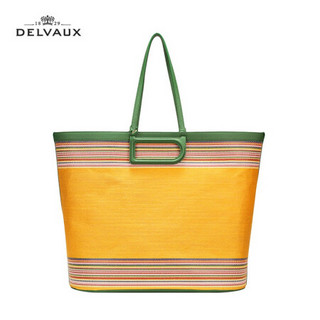 DELVAUX 奢侈品女包包包度假夏日帆布手提包菜篮子 D to D系列 大号碧玉绿