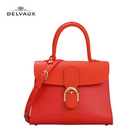DELVAUX 奢侈品女包单肩斜挎手提包 Brillant系列 珊瑚红拼色中号