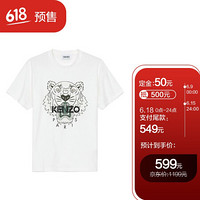 高田贤三 KENZO 奢侈品 男士虎头图案圆领短袖T恤白色棉质 FB5 5TS020 4YA 01B S码 170/80A