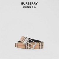 博柏利（BURBERRY）2021秋冬双面两用 Vintage 格纹环保帆布拼皮革腰带80401921 典藏米色 / 黑色 95