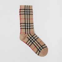博柏利（BURBERRY）2021秋冬Vintage 格纹嵌花棉毛混纺短袜80419071 典藏米色 L
