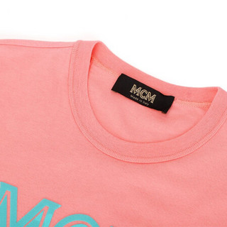 MCM 奢侈品 女士1976系列LOGO图案棉质紧身版型圆领短袖粉色经典印花T恤 MFTASMM03IH00S