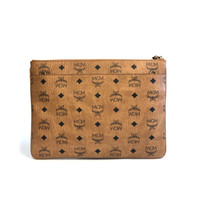 MCM 奢侈品 女士涂层帆布单肩手拿包棕色LOGO图案中号MYZAAVI02CO001