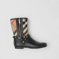 博柏利（BURBERRY）黑色 / 典藏米色 条纹细节 House 格纹橡胶雨靴 80344051 38