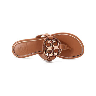 托里·伯奇 TORY BURCH 奢侈品 TB女鞋 MILLER系列牛皮革平底拖鞋人字拖棕色LOGO 47617 212 5/35.5码