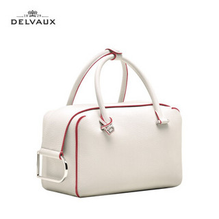 DELVAUX 奢侈品包包女包 经典系列Cool Box 牛皮手提单肩斜挎包 白--覆盆子红 中号