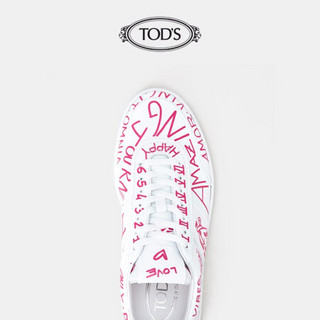 TOD'S官方2021早秋新款女士牛皮涂鸦印花休闲运动鞋女板鞋 白粉 34.5