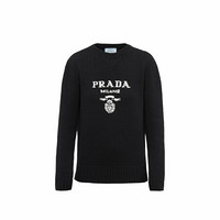 普拉达 PRADA 女士徽标装饰羊绒和羊毛圆领毛衣  P24G1V-1YMW-F0002-S-211 黑色 42