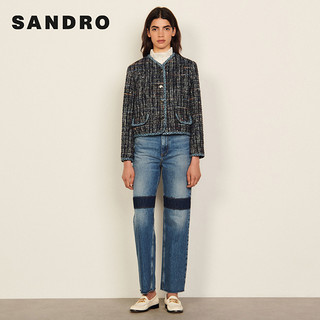 sandro2021秋冬新款女装多彩粗花呢编织饰边短外套SFPVE00576