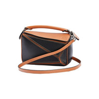 罗意威 LOEWE 奢侈品 女士Small Puzzle系列手提单肩斜挎包黑色/棕褐色牛皮/棉 A510U95X14 1329