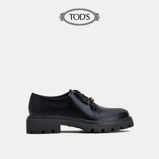 TOD'S官方2021早秋新品黑色牛皮系带鞋休闲厚底小皮鞋单鞋 黑色 35.5