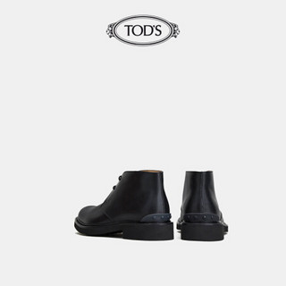 TOD'S官方2021早秋新款男鞋男士皮革高帮沙漠靴夏季踝靴系带 黑色 43.5